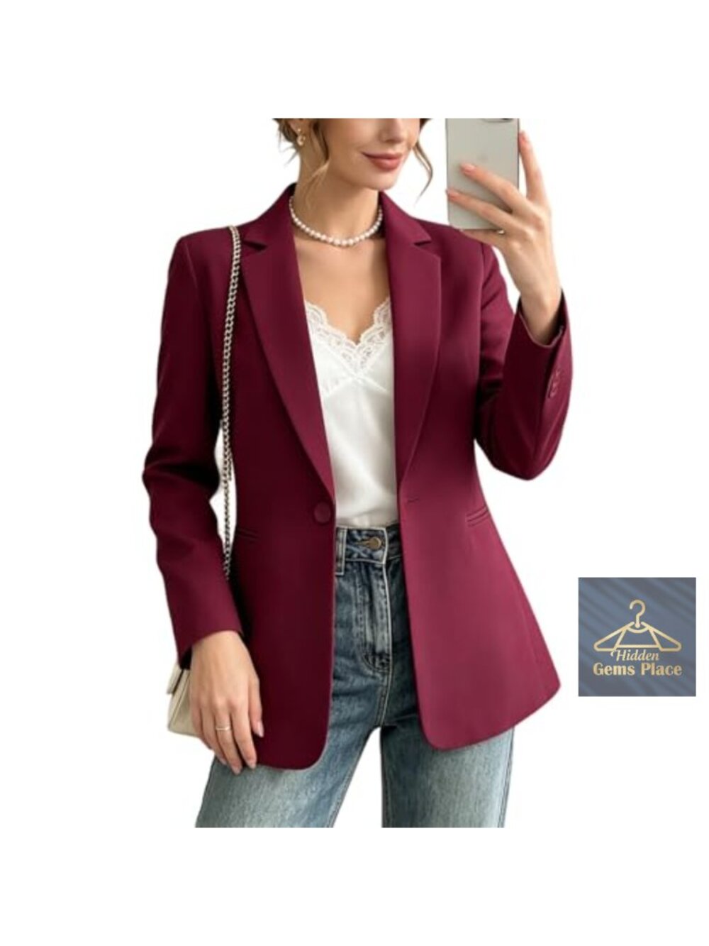Women's Single Button Blazer Long Sleeve Business Casual Work Office Suit Jacket